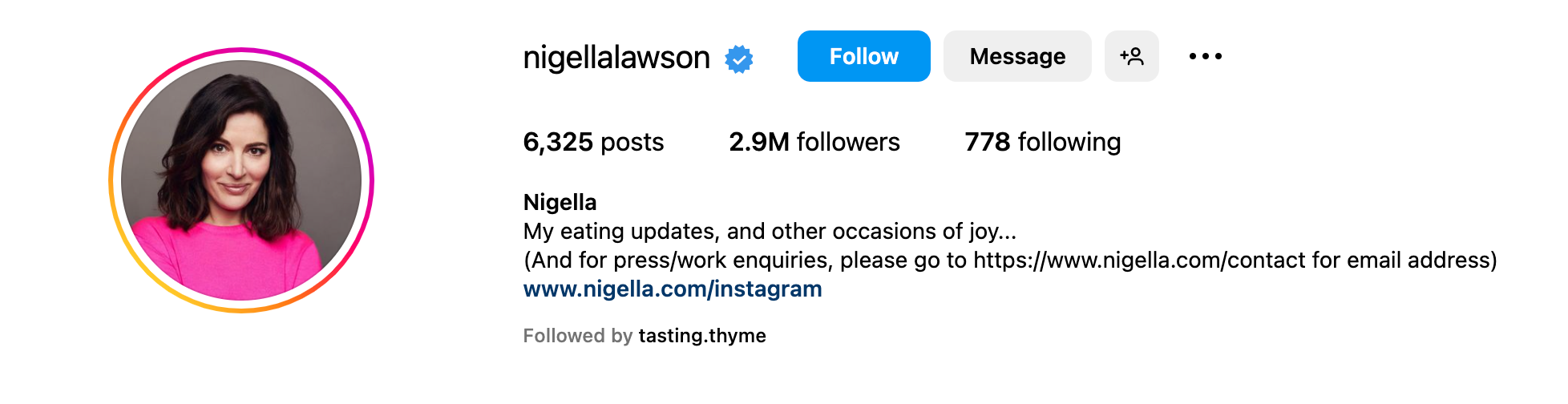 Instagram bio ideas - Nigella Lawson